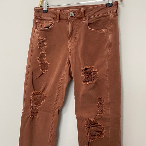 American Eagle Red Distressed Skinny Jeans Size 2 - Picture 4 of 5